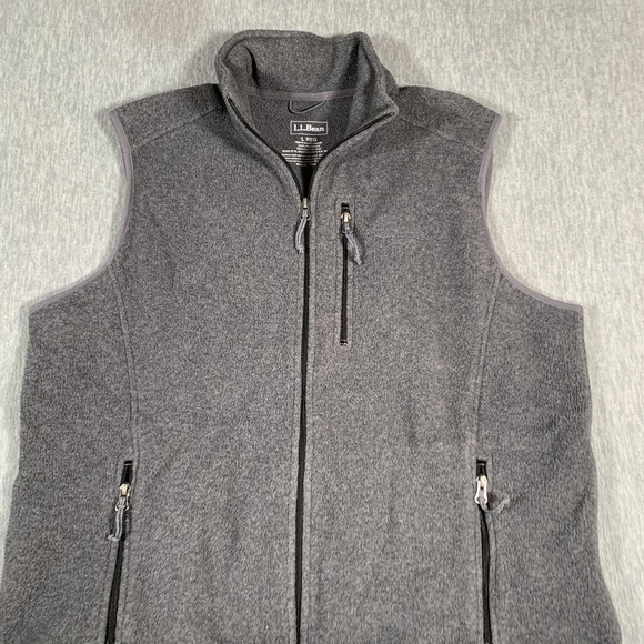 LL Bean Fleece Vest Mens Large Gray Full Zip Sleeveless Jacket Outdoors Hiking - Picture 2 of 10